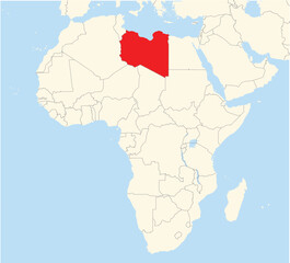 Location Map of the country Libya in Africa. The country is highlighted with a red polygon. No labels at all.