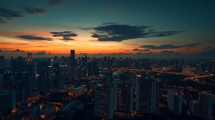 Fototapeta premium Cityscape at Sunset Golden Hues Illuminate Skyscrapers