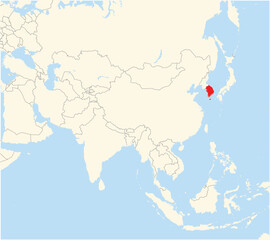 Location Map of the country South Korea in Asia. The country is highlighted with a red polygon. No labels at all.