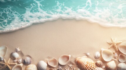 Obraz premium Shells on the sand beach theme background