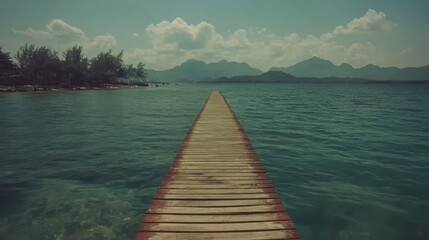 Obraz premium Serene Tropical Seascape With Wooden Pier Extending To The Horizon