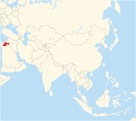 Location Map of the country Jordan in Asia. The country is highlighted with a red polygon. No labels at all.