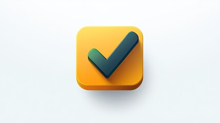 Yellow square checkmark icon, approval, digital, white background, app design