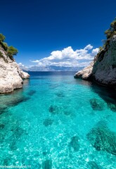 Fototapeta premium Tranquil Cove with Turquoise Waters under a Dramatic Sky and Scenic Coastline