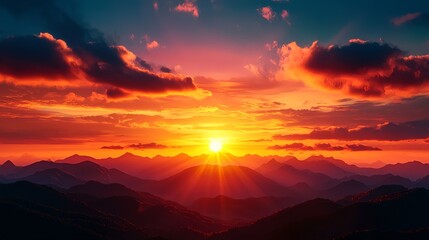 Breathtaking Sunrise Over Majestic Mountains with Colorful Clouds