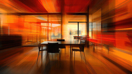 Fototapeta premium vibrant interior with blurred shapes and warm hues, creating dynamic atmosphere