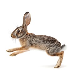 Leaping Hare: A  wild hare, in mid-leap, showcases its powerful legs and distinctive coat.  The hare's alert expression and dynamic pose are captured in sharp detail. 