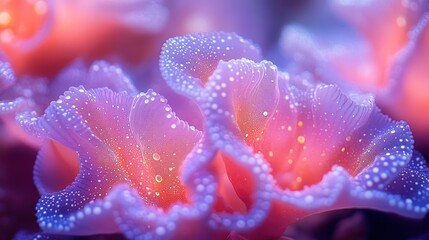 Fototapeta premium Close-up of a Beautiful Purple and Pink Coral with White Spots and a Glowing Center