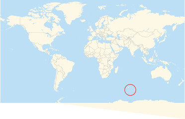 Location Map of the country Heard Island And Mcdonald Islands in Seven seas. The country is highlighted with a red polygon. No labels at all.