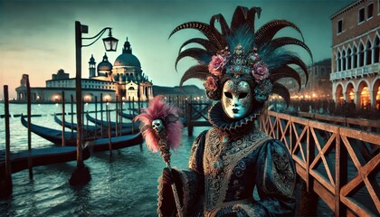 carnival in venice people in masks created with generative AI software.