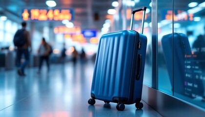 Blue Suitcase at Airport Terminal - Travel, Journey, Vacation Concept