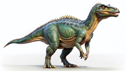 Fototapeta premium Iguanodon Dinosaur, Isolated White Background, Prehistoric Reptile, Jurassic Period, Stock Photo