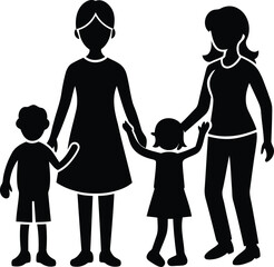 Couple with Child silhouette vector art, Couple with Child line art vector, Couple with Child vector illustration