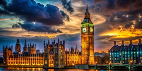 Fototapeta premium Illuminated London Clock Tower at Night - Majestic Cityscape