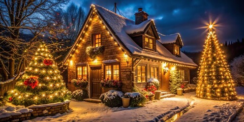 Festive Christmas Village Home Night Scene - Documentary Photography Style