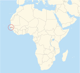 Location Map of the country Gambia in Africa. The country is highlighted with a red polygon. No labels at all.