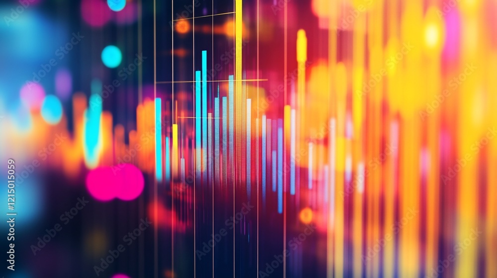 Poster abstract digital data visualization with dynamic bright color gradients and bar charts