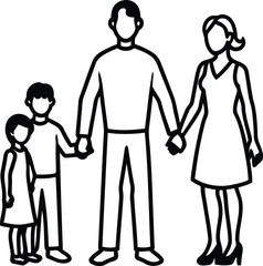 Couple with Child silhouette vector art, Couple with Child line art vector, Couple with Child vector illustration