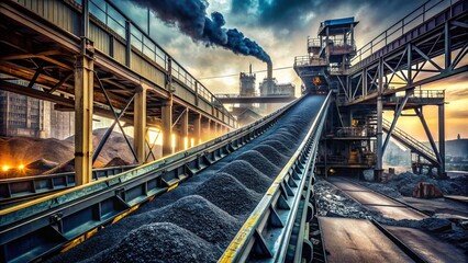 Fototapeta premium Industrial Coal Conveyor Belt: Steel Mill Production Line