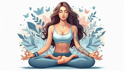 girl practicing yoga illustration created with generative AI software.