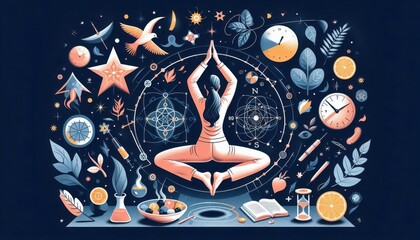 girl practicing yoga illustration created with generative AI software.