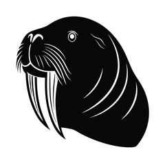 Walrus Head Silhouette Vector Art and Black Color Design Illustration