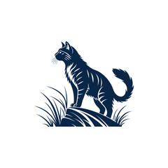 cat logo silhouette vector line art logo design