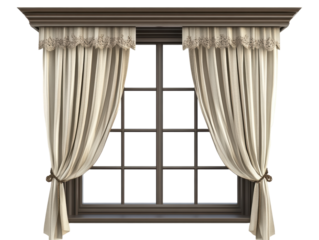 Isolated Window with Beige Curtains