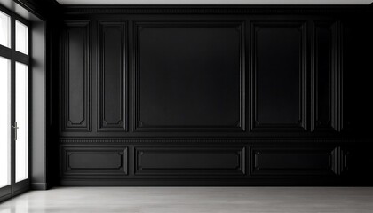 Obraz premium Elegant Black Wall Paneling Interior Design - Modern Luxury Room Mockup