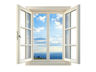Isolated Open Window with Sky View