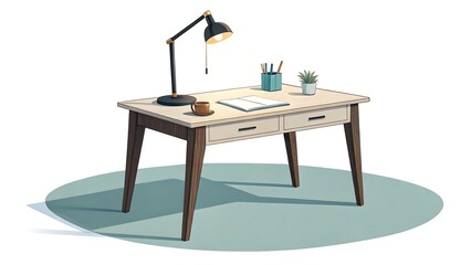 Office desk with lamp table isolated on transparent or white background