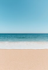 Fototapeta premium Serene Summer Beach with Golden Sand and Turquoise Water Under Clear Blue Sky