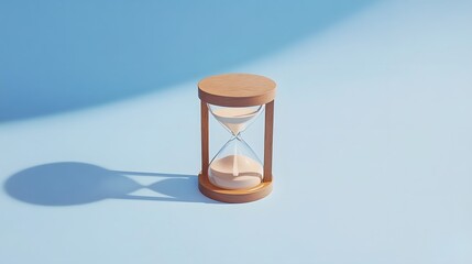 Minimalist Hourglass on Blue Background with Halfway Sand