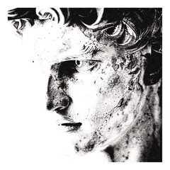 Fototapeta premium Close-up of ruined and fractured classical ancient marble statue. Defined pixel effect and halftones. 