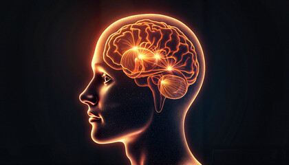 Obraz premium Glowing human head silhouette represents complexity of the mind, symbolism, Psychology