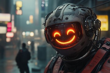 Fototapeta premium A cyberpunk-inspired celebration, with glowing neon smiles projected onto holograms, and futuristic characters laughing under a digital night sky