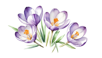 Fototapeta premium Delicate Crocus Blooms Painted in Soft Watercolo