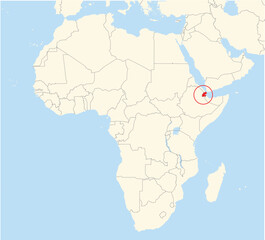 Location Map of the country Djibouti in Africa. The country is highlighted with a red polygon. No labels at all.