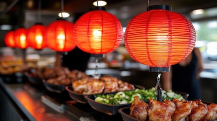 Asian food market lanterns buffet