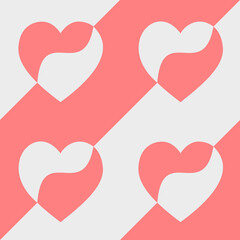 Seamless geometric pattern featuring stylized pink and white hearts with a minimalist design. Perfect for Valentine's Day, wedding invitations, wrapping paper, and romantic-themed projects.