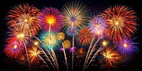 Fototapeta premium Isolated Fireworks Silhouette, Night Sky Celebration, Festive Burst, Pyrotechnics Display, Sparkling Light Show