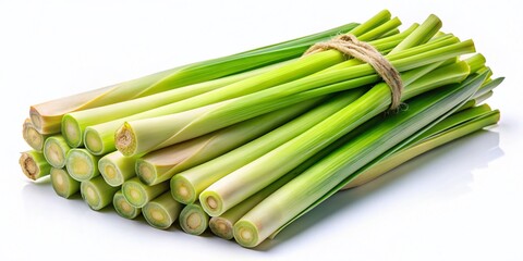 Fototapeta premium Isolated Lemongrass Stalks on White Background - Night Photography