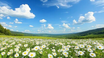 Vibrant Daisy Field Under a Sunny Summer Sky