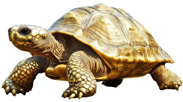 Golden Tortoise: A majestic, golden-hued tortoise, detailed shell, and expressive eyes, captured in a profile view. The lighting highlights the intricate textures of its shell.