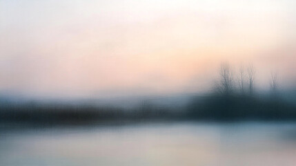 Fototapeta premium Serene landscape with misty lake and silhouettes of trees during early morning light