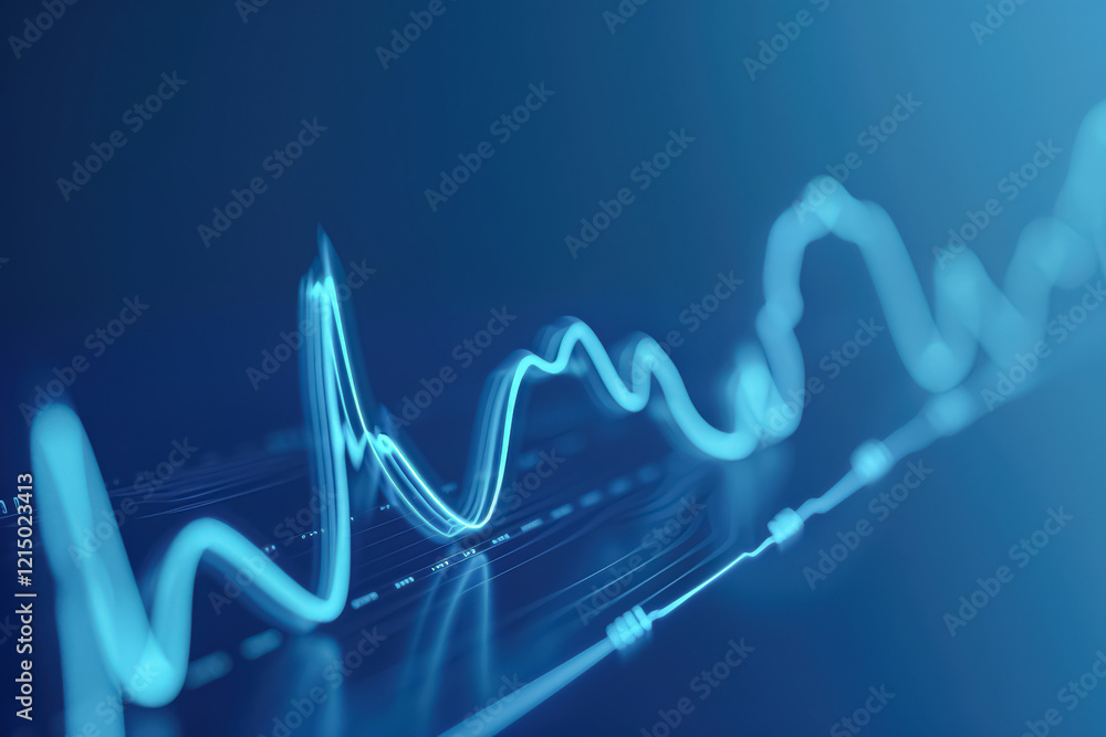 Poster blue line with a wavy pattern that is meant to represent a graph