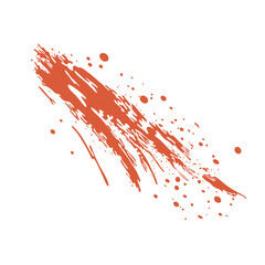 Grunge red blood splatter in flat design. Splashing paintbrush spot with drips. Vector illustration isolated.