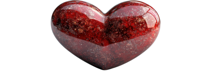 Red heart shaped object isolated on a black background for romantic and emotional themes isolated on transparent background.