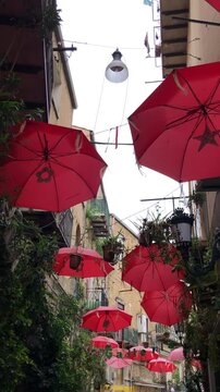 red umbrella in the rain  in caltanissetta sicily italy