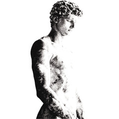 Figure of classical and ancient marble ancient statue. Defined pixel effect and halftones. 